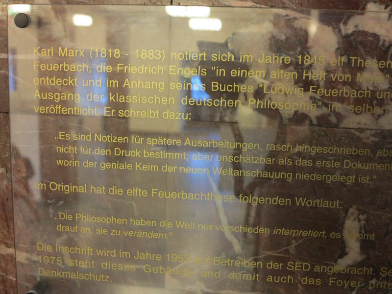 Sign near Karl Marx quote. Main Entrance Stairway, Main building, Humboldt University. Sign near Karl Marx quote. Main Entrance Stairway, Main building, Humboldt University.