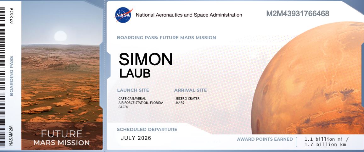 Mars Perseverance Rover. Simn Laub on Get your name to Mars.