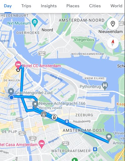 Google Time Line for Thursday 14th. Amsterdam 2022