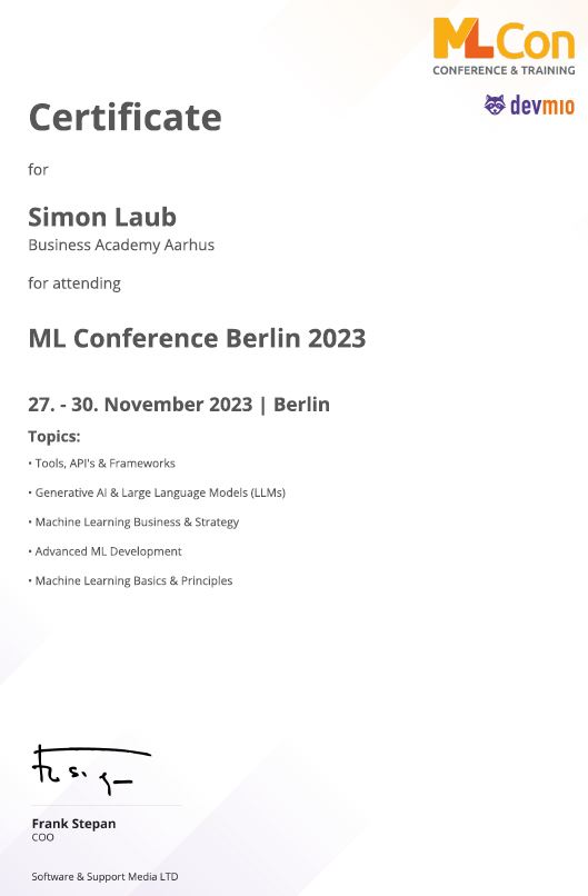 Conference diploma. Goodbye & see you next year. Berlin. December 2023