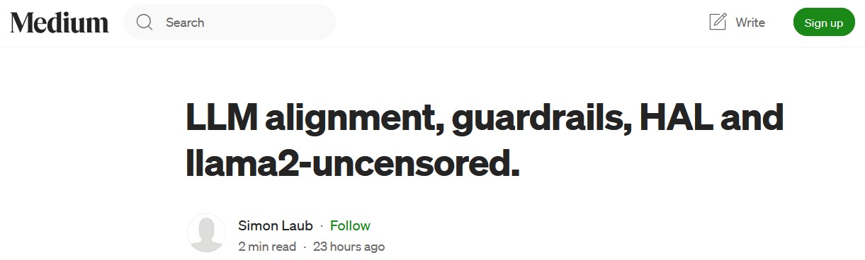 2024 - Post about the llama uncensored model on Medium. 2024 - Post about the llama uncensored model on Medium.