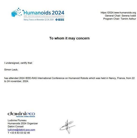 Certificate. Humanoids 2024. Nancy, France. Certificate. Humanoids 2024. Nancy, France.