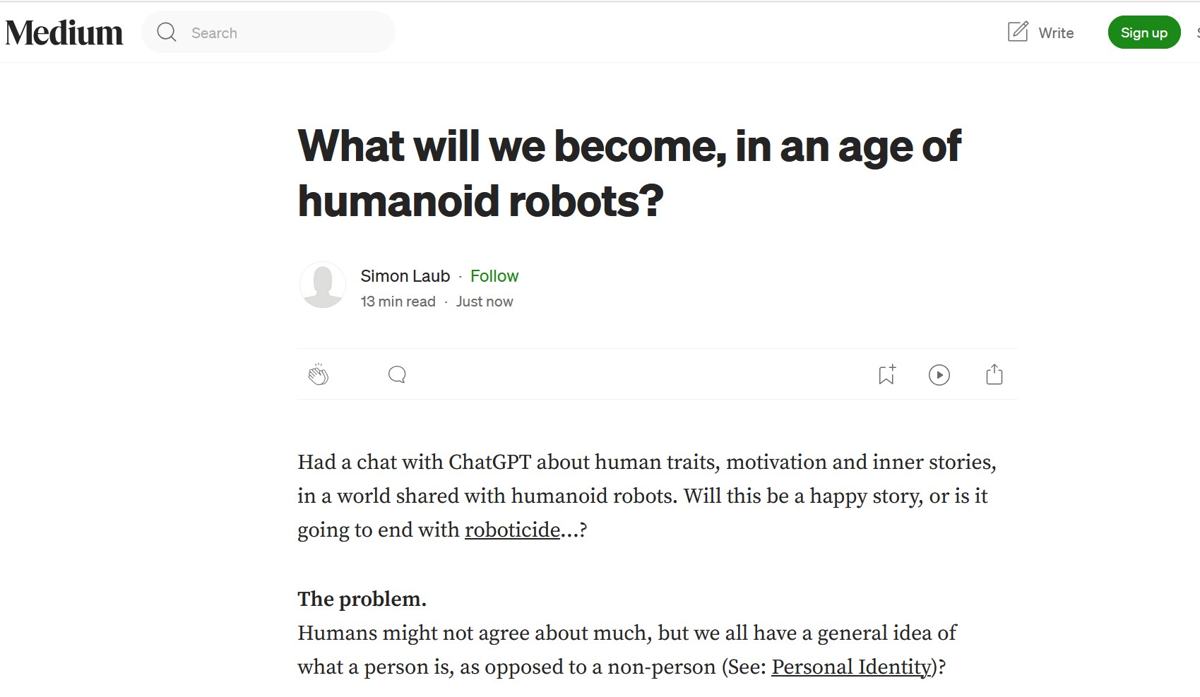 Personal Identity and Roboticide. On Medium. Personal Identity and Roboticide. On Medium.
